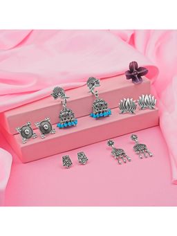 Estele - Rhodium Plated Floral Design Oxidized Earrings Combo for Women